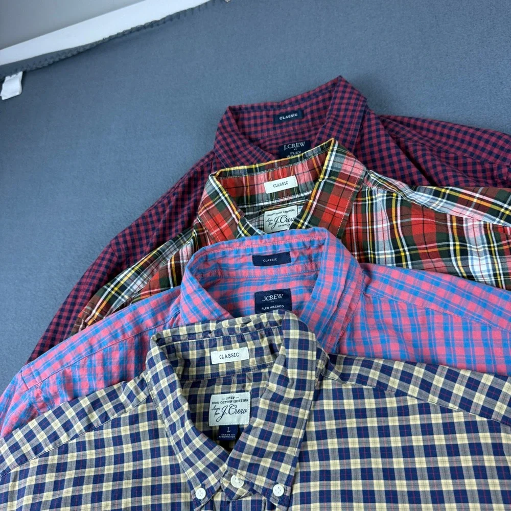 J Crew Shirt Men's L Classic Fit Oxford OXBD Plaid Wash Gingham Check Lot of 4